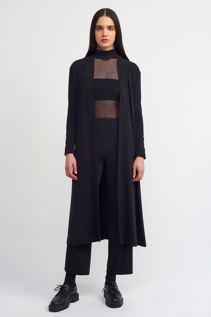 NU Slit Detailed Solid Outerwear Black