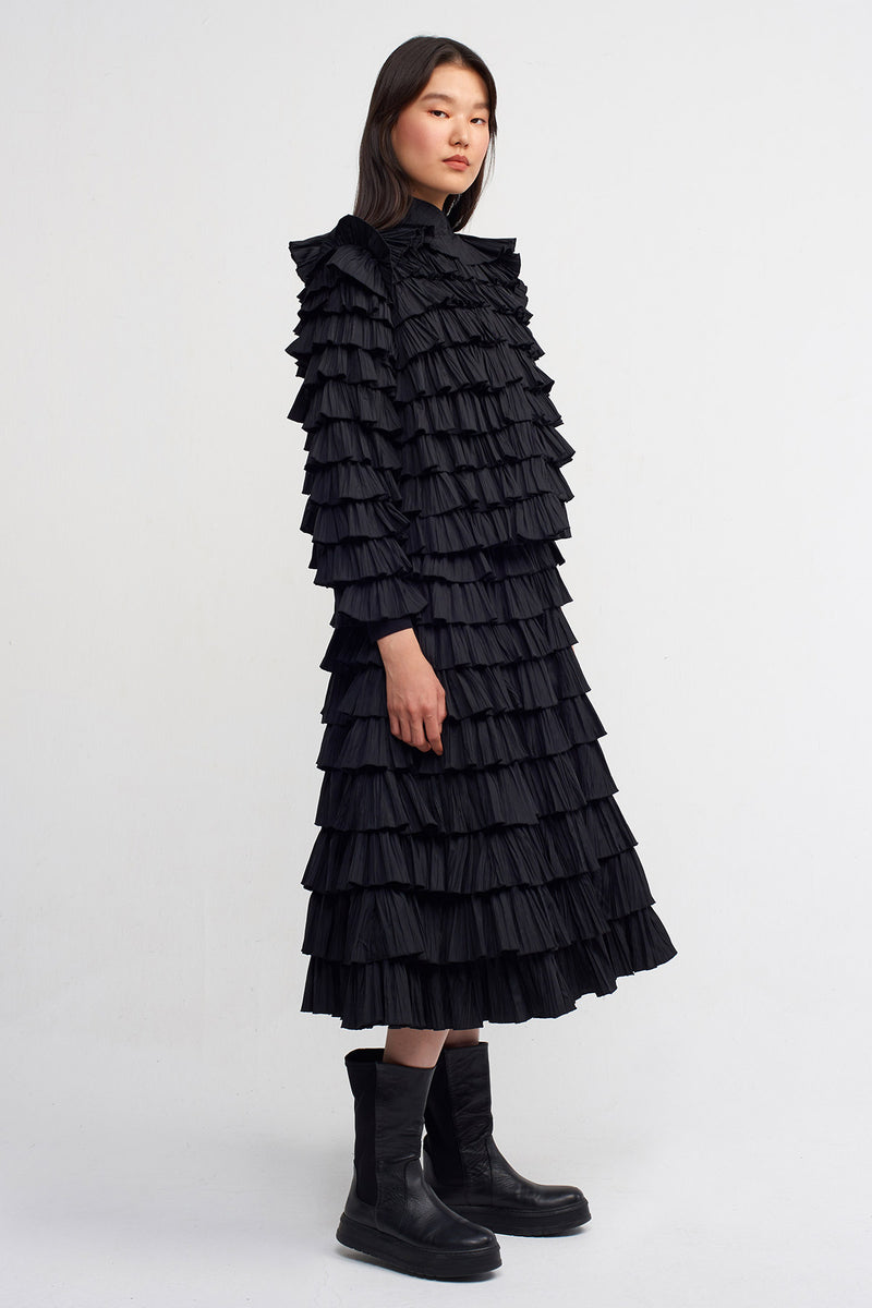 NU Allover Ruffle Solid Jacket Black