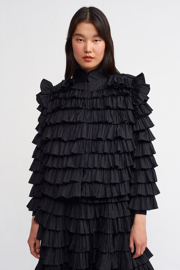 NU Allover Ruffle Solid Jacket Black