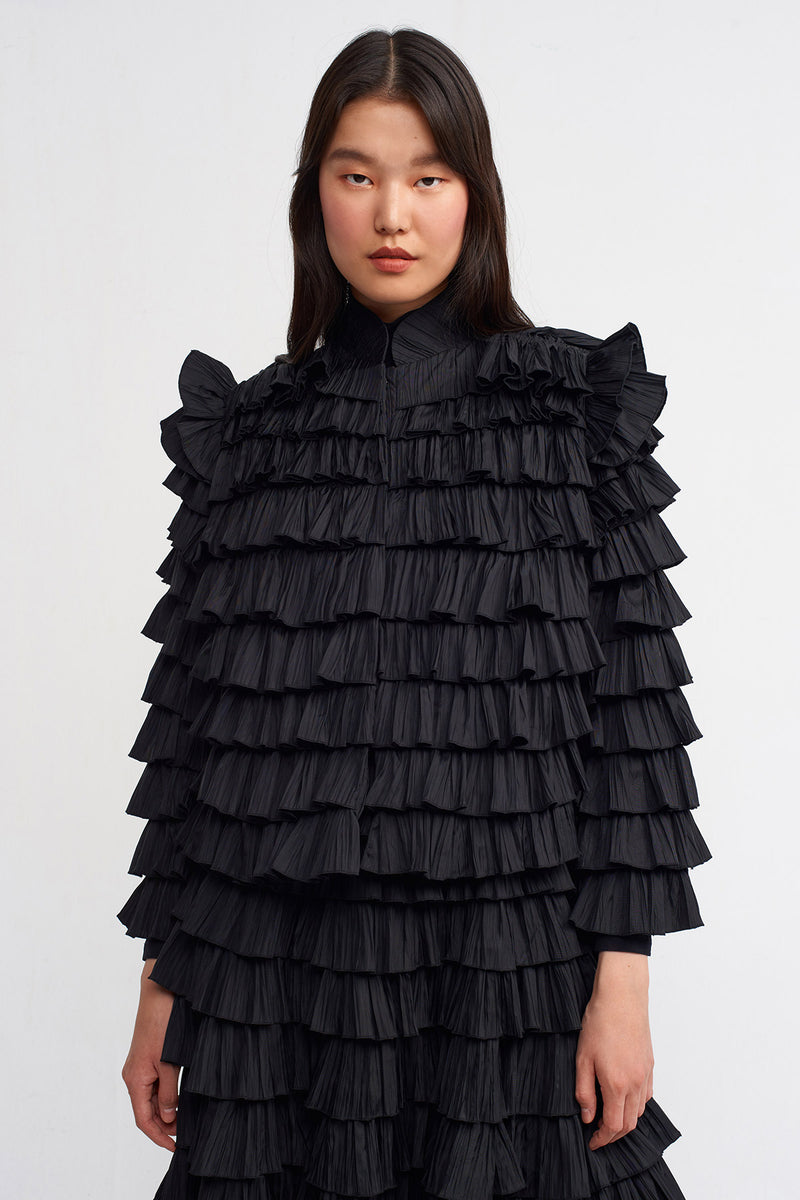 NU Allover Ruffle Solid Jacket Black