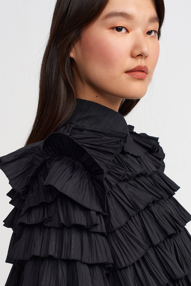 NU Allover Ruffle Solid Jacket Black