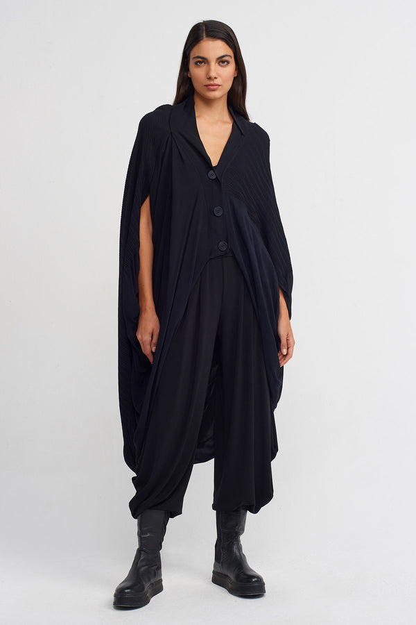 NU Jacquard Pleated Button-Up Cardigan Black