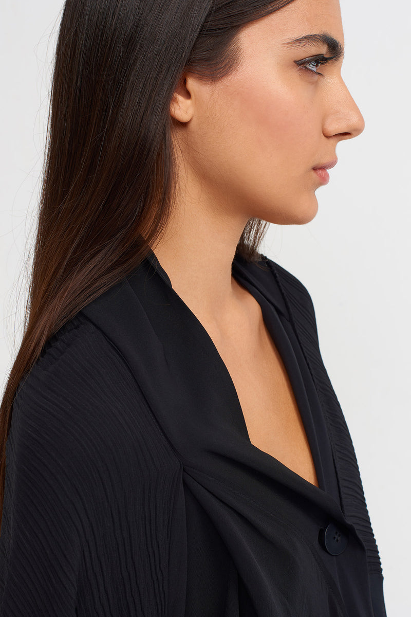 NU Jacquard Pleated Button-Up Cardigan Black