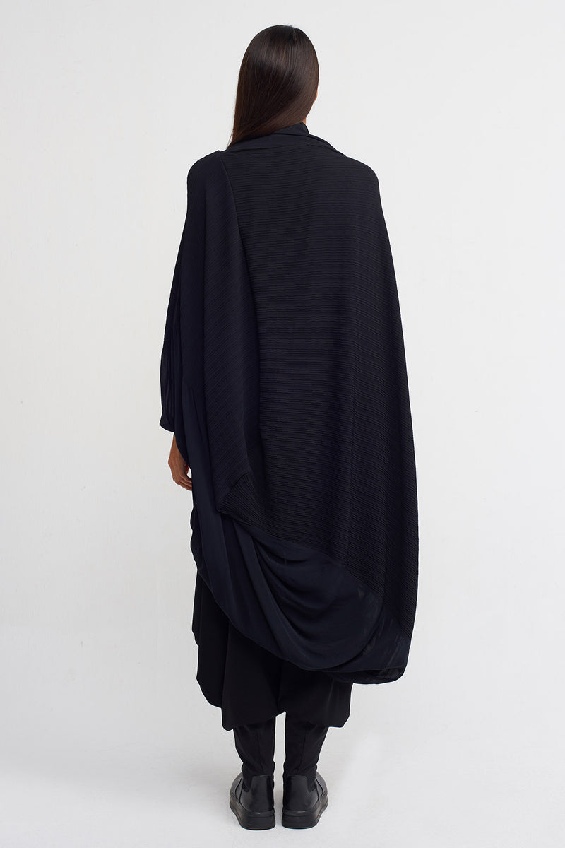 NU Jacquard Pleated Button-Up Cardigan Black