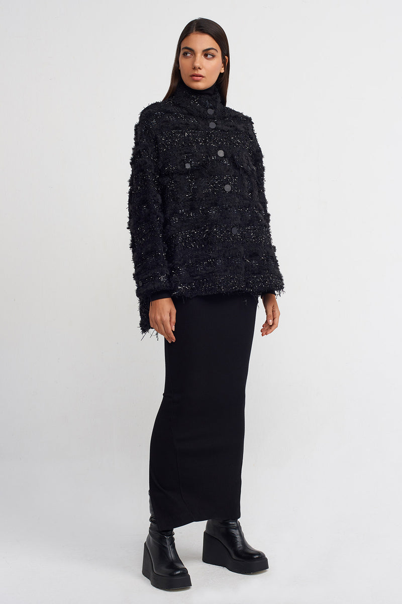 NU Distressed Snap-Front Jacket Black