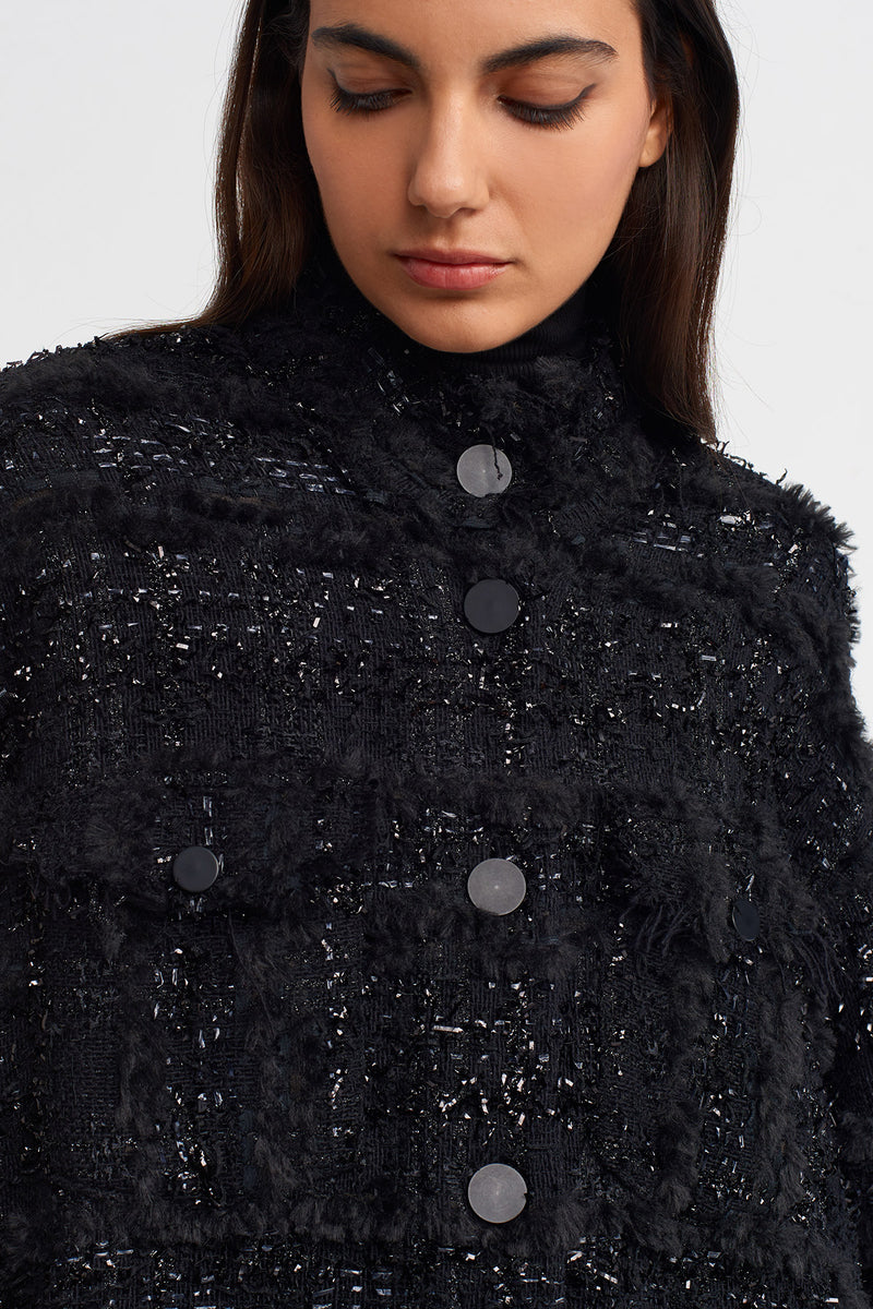 NU Stylish Long Jacket With Glossy Details Black