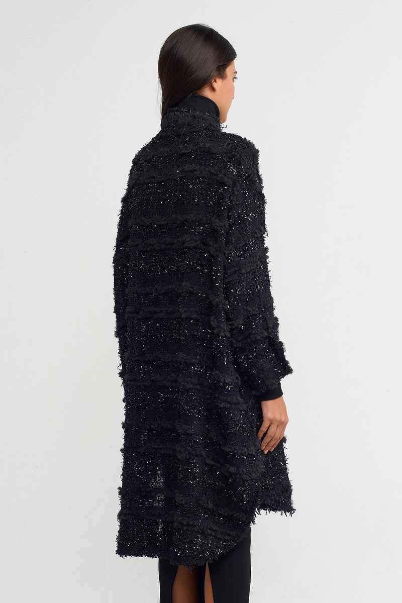 NU Stylish Long Jacket With Glossy Details Black