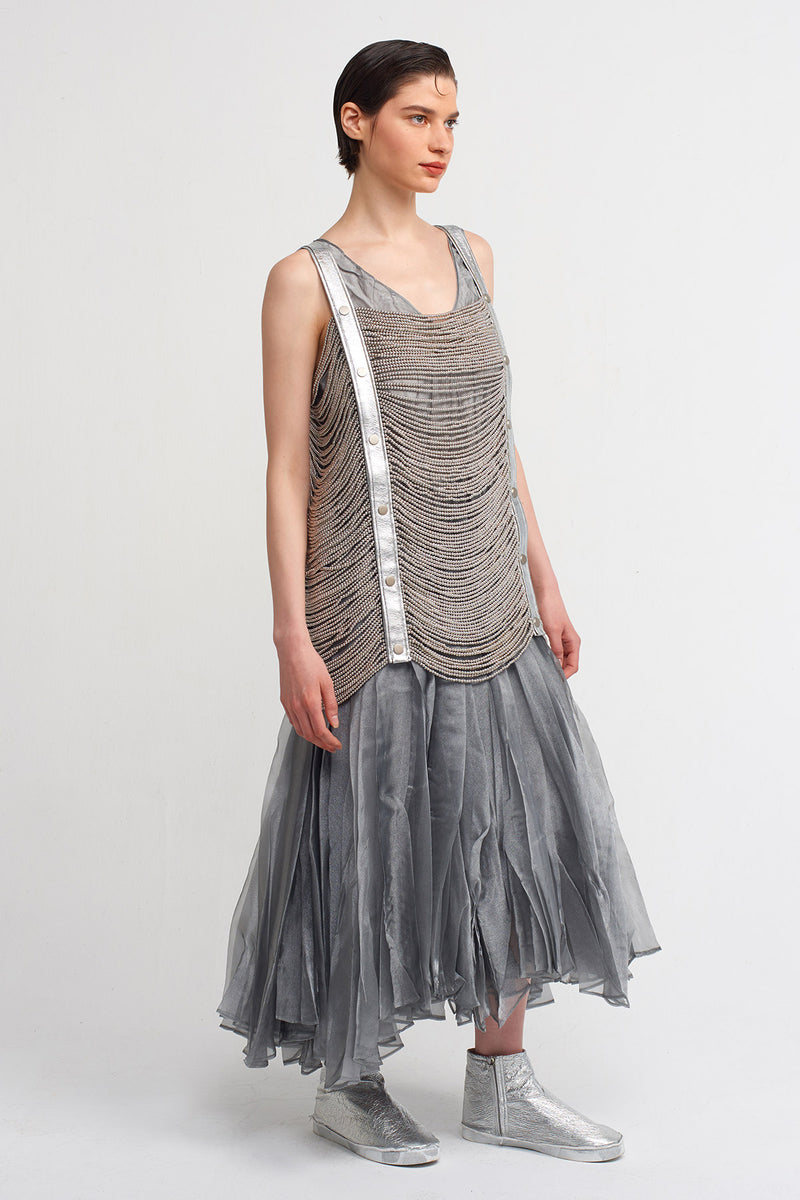 NU Metallic Beadwork Gladiator Accessory Silver