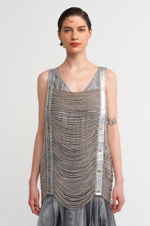 NU Metallic Beadwork Gladiator Accessory Silver