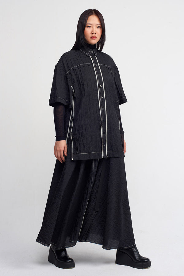 NU Oversized Short Sleeve Piped Shirt Black