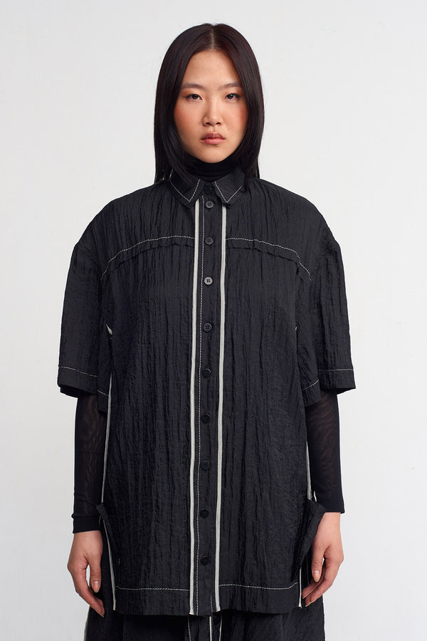 NU Oversized Short Sleeve Piped Shirt Black