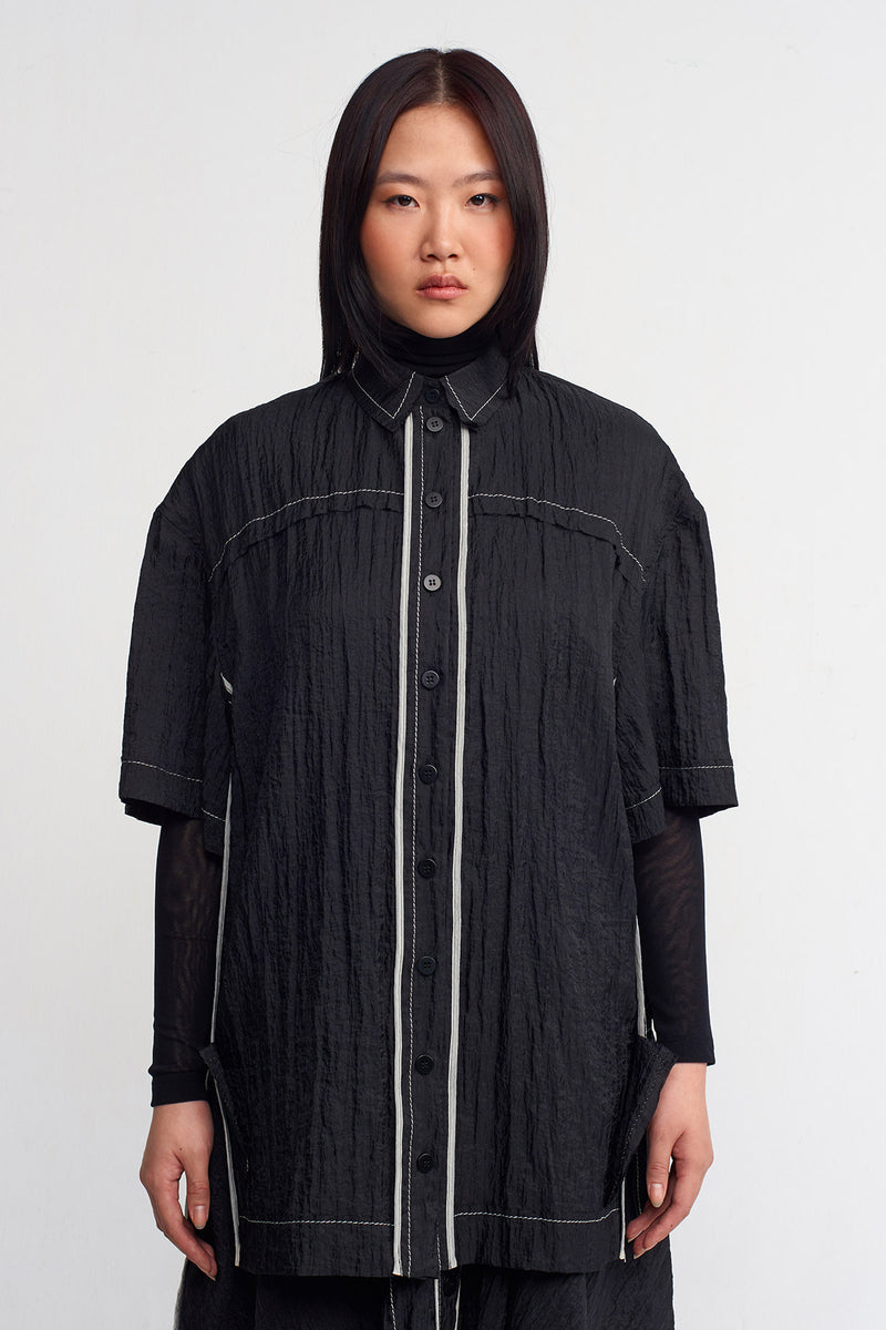 NU Oversized Short Sleeve Piped Shirt Black