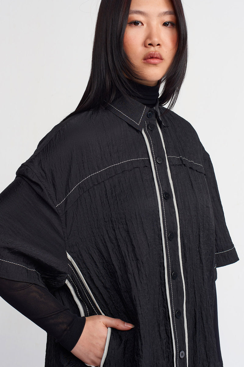 NU Oversized Short Sleeve Piped Shirt Black