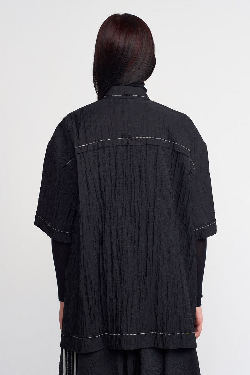 NU Oversized Short Sleeve Piped Shirt Black