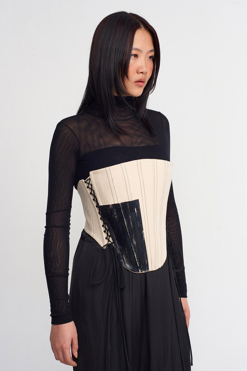 NU Printed Corset Bustier Natural/Black