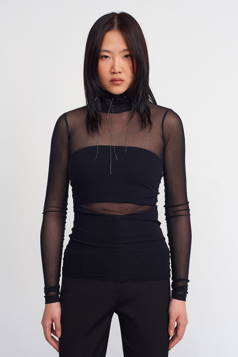 NU Embroidered Tulle Bodysuit Black