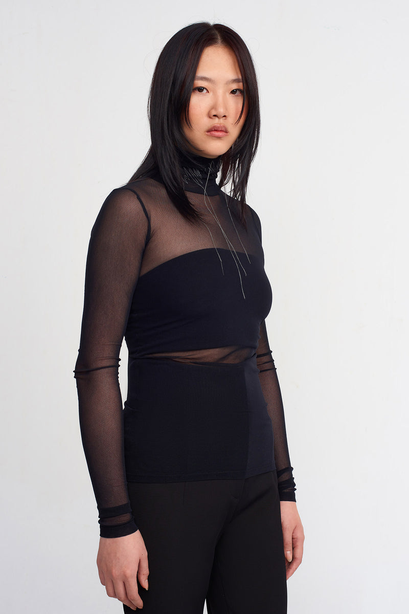 NU Embroidered Tulle Bodysuit Black