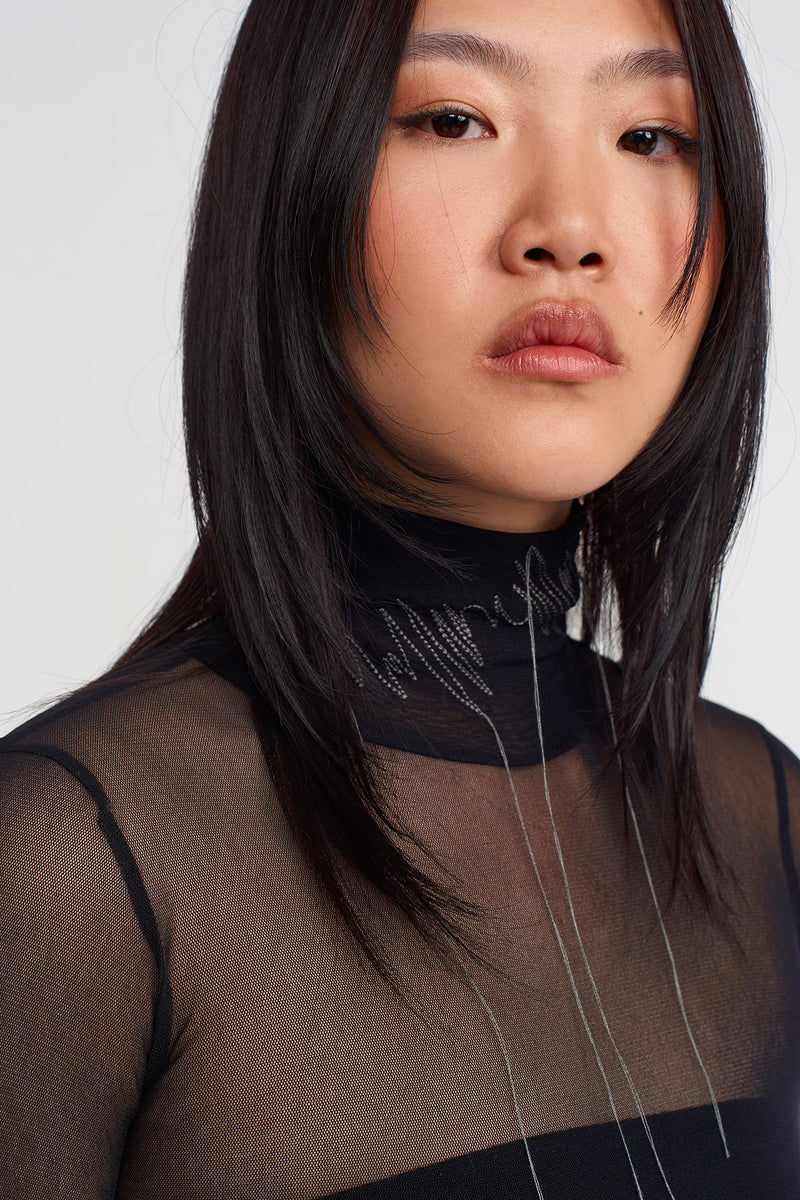 NU Embroidered Tulle Bodysuit Black