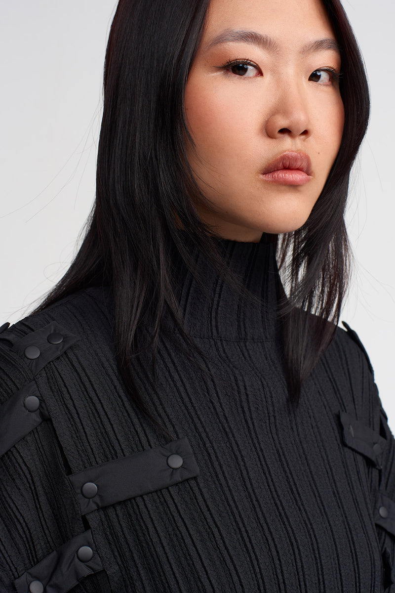 NU Snap Detail Pleated Blouse Black