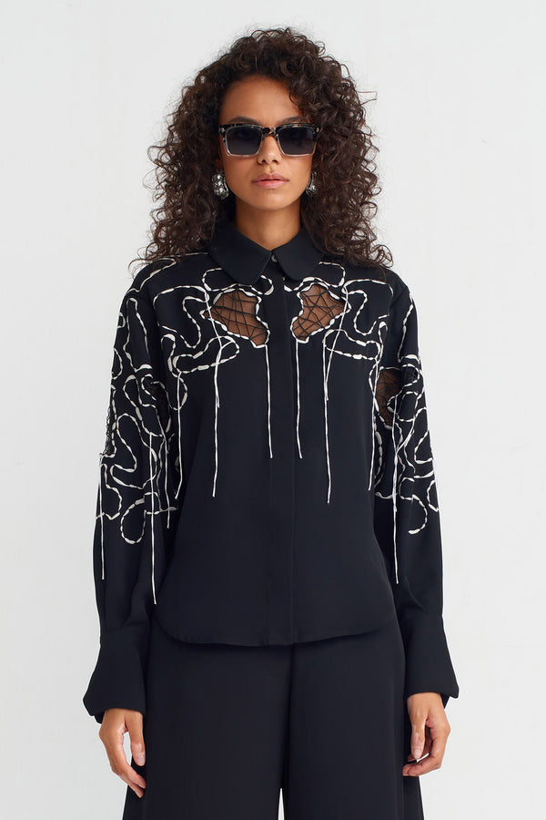 NU Paneled Embroidered Shirt Black/Offwhite