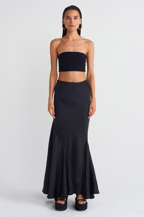 NU Satin Long Skirt Black