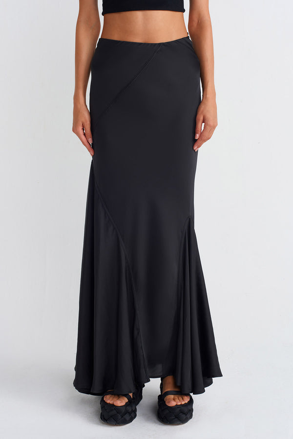 NU Satin Long Skirt Black