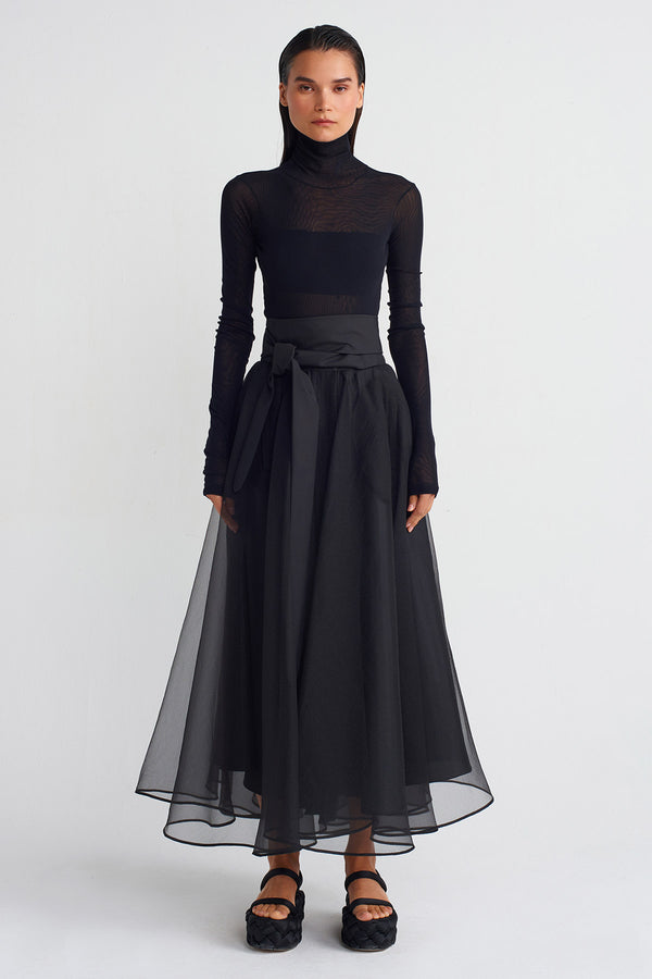 NU Organza Flared Skirt Black