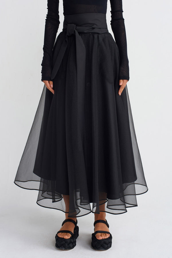 NU Organza Flared Skirt Black