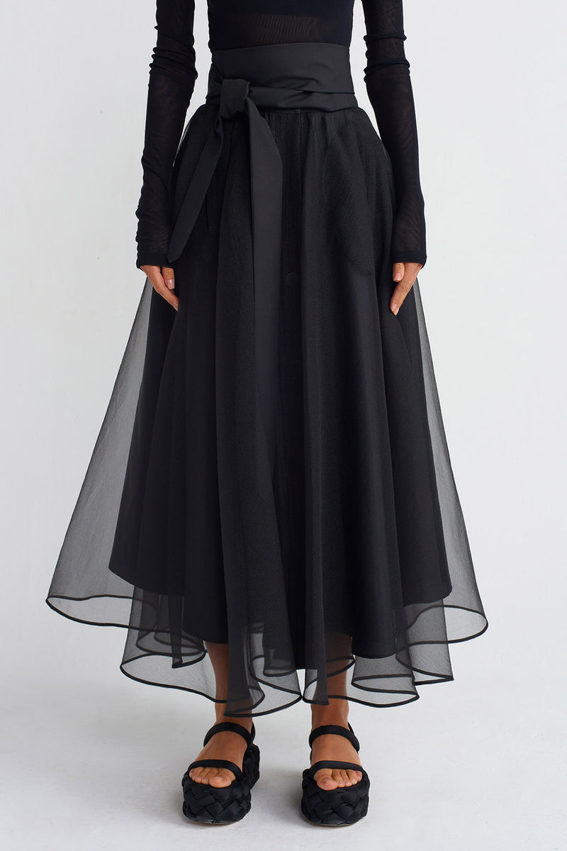 NU Organza Flared Skirt Black