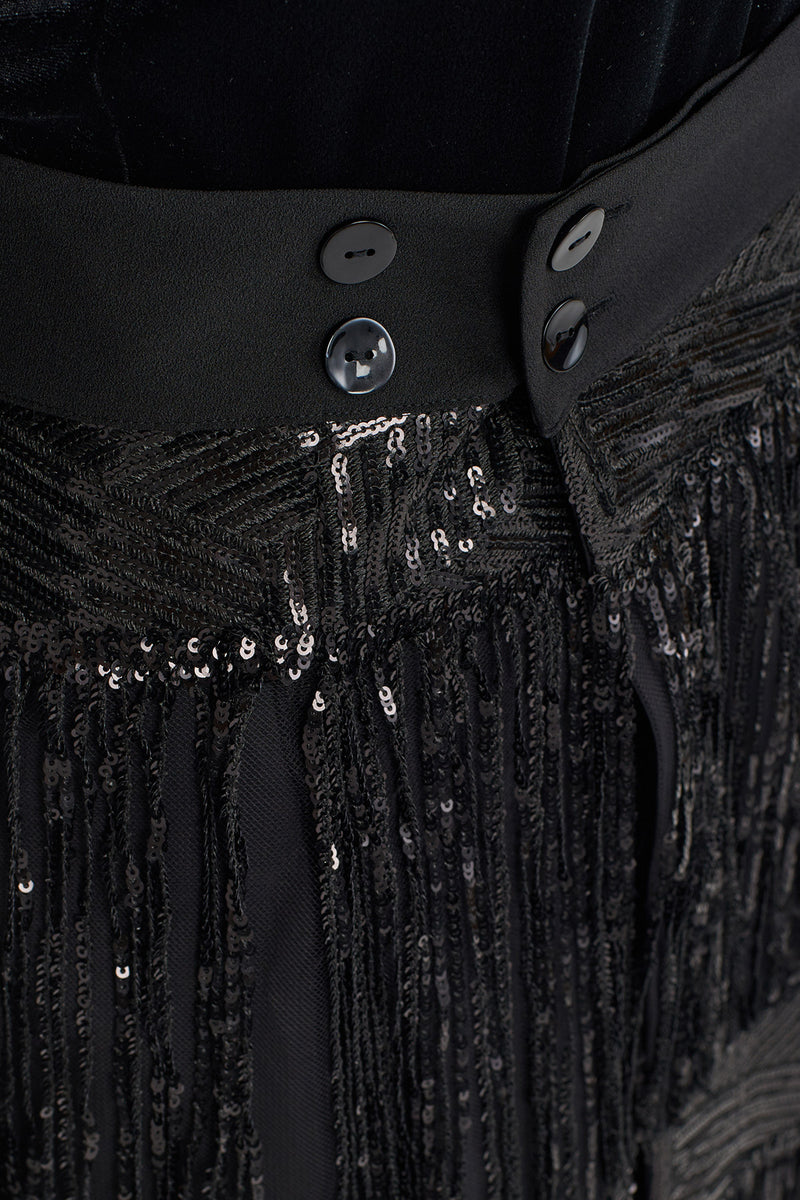 NU Beaded Fringe Pareo Skirt Black