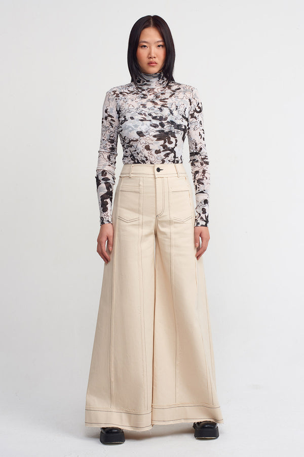 NU Contrast Stitch Denim Trousers Natural