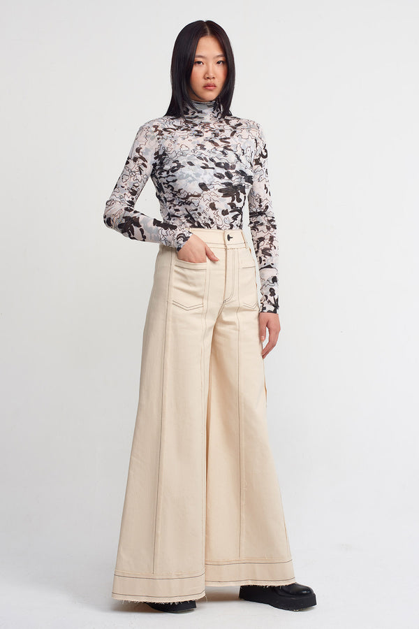 NU Contrast Stitch Denim Trousers Natural