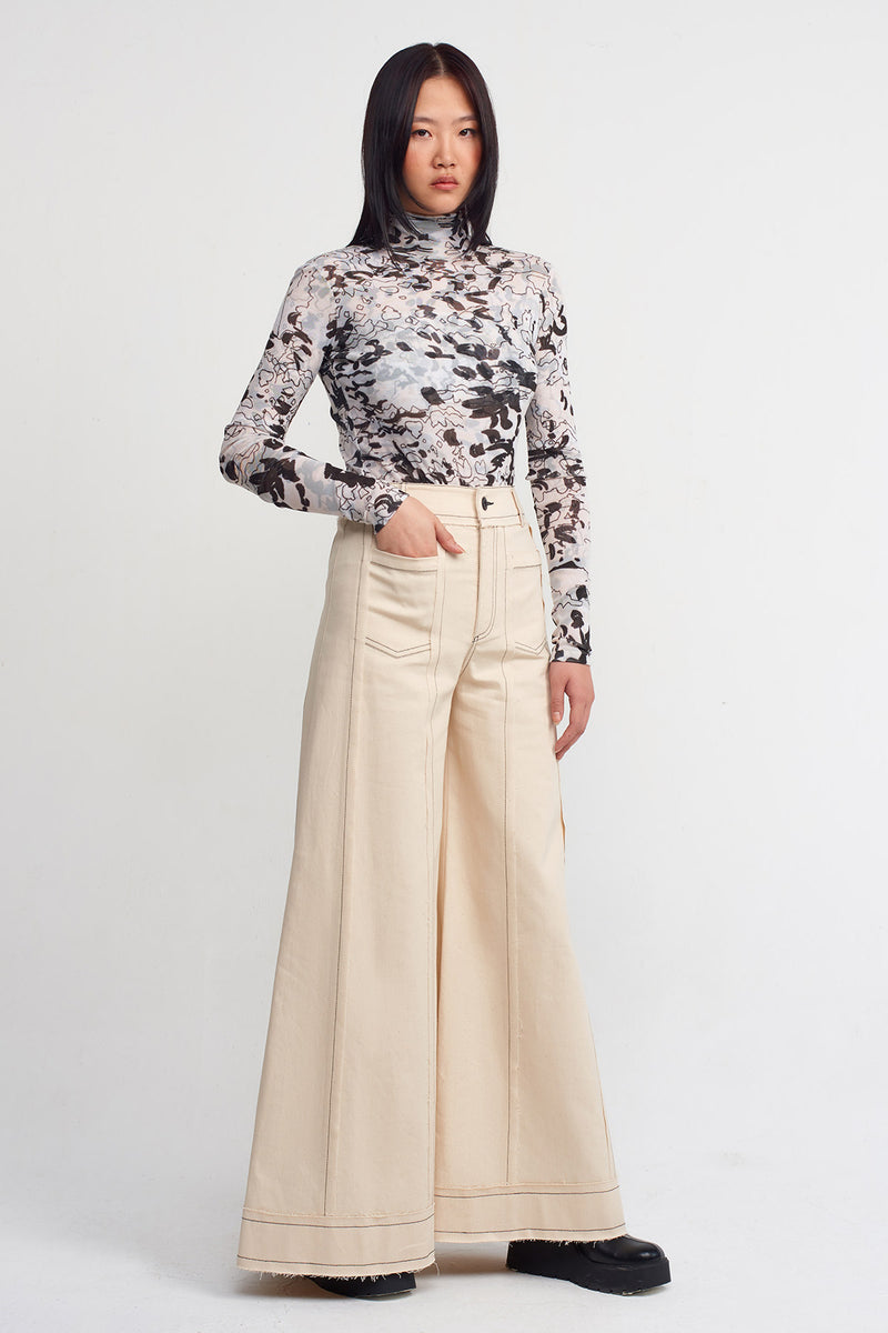 NU Contrast Stitch Denim Trousers Natural