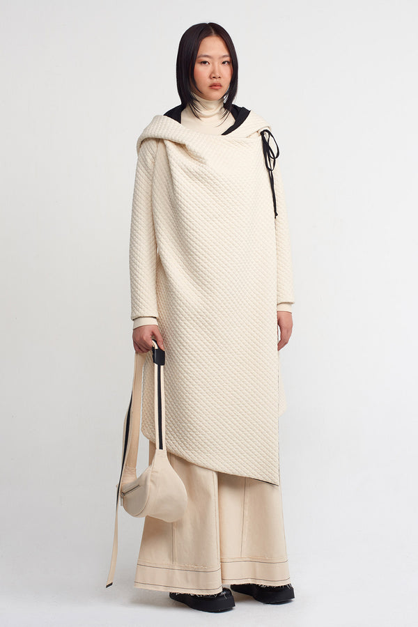 NU Quilted Wrap Front Long Jacket Natural/Black