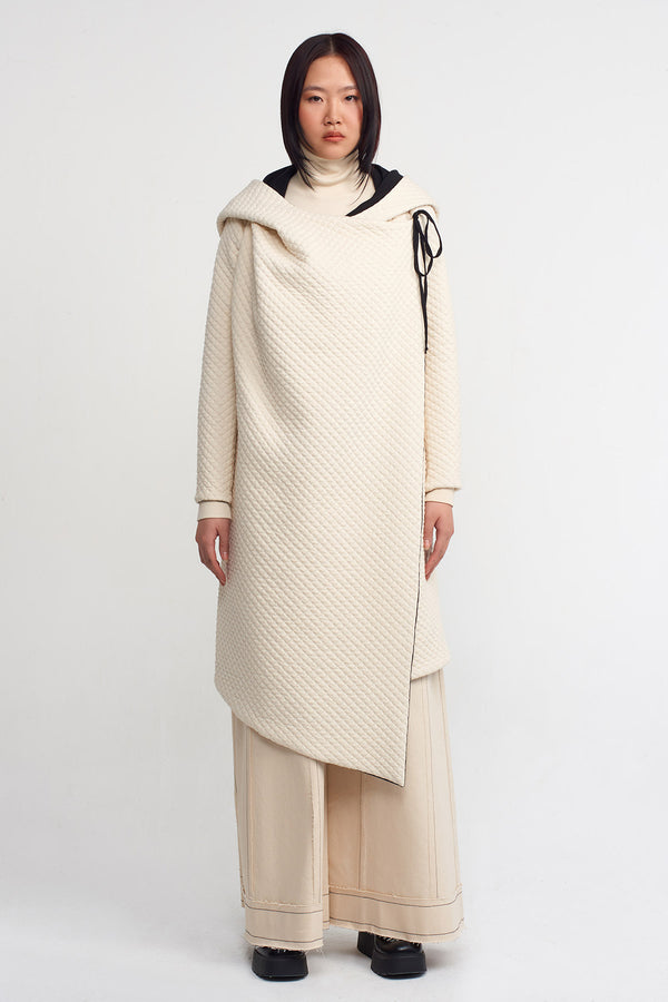 NU Quilted Wrap Front Long Jacket Natural/Black