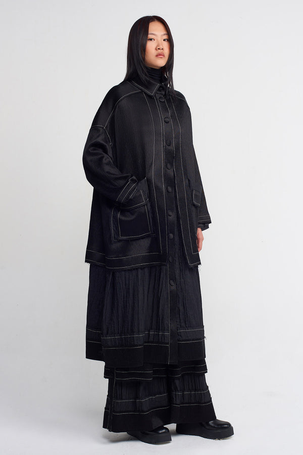 NU Crinkle Kaftan Jacket With Large Pockets Black