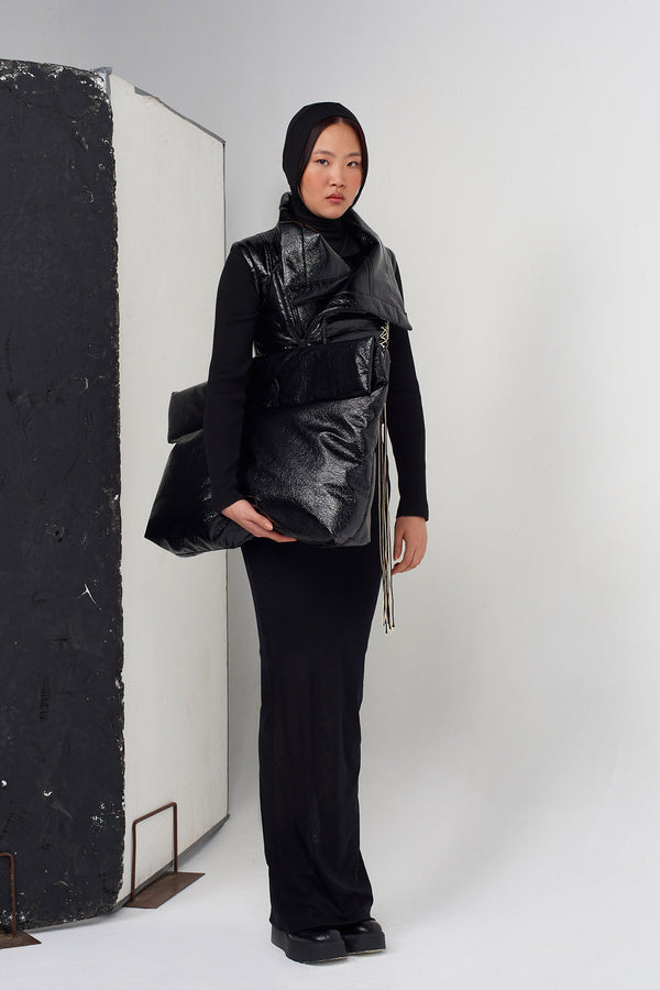 NU Leather Jacket With Knit Sleeves Black