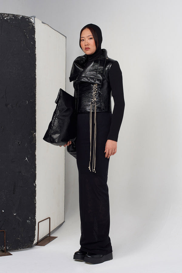 NU Leather Jacket With Knit Sleeves Black