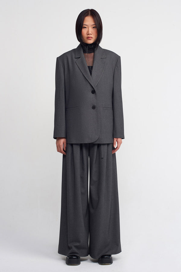 NU Padded Shoulder Blazer Jacket Dark Grey Melange