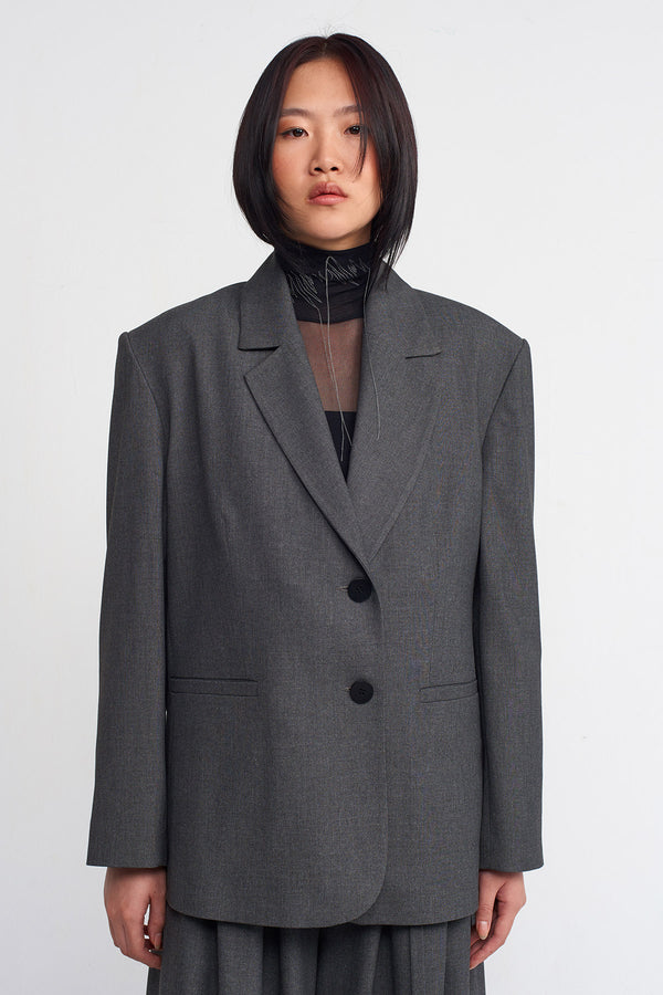 NU Padded Shoulder Blazer Jacket Dark Grey Melange