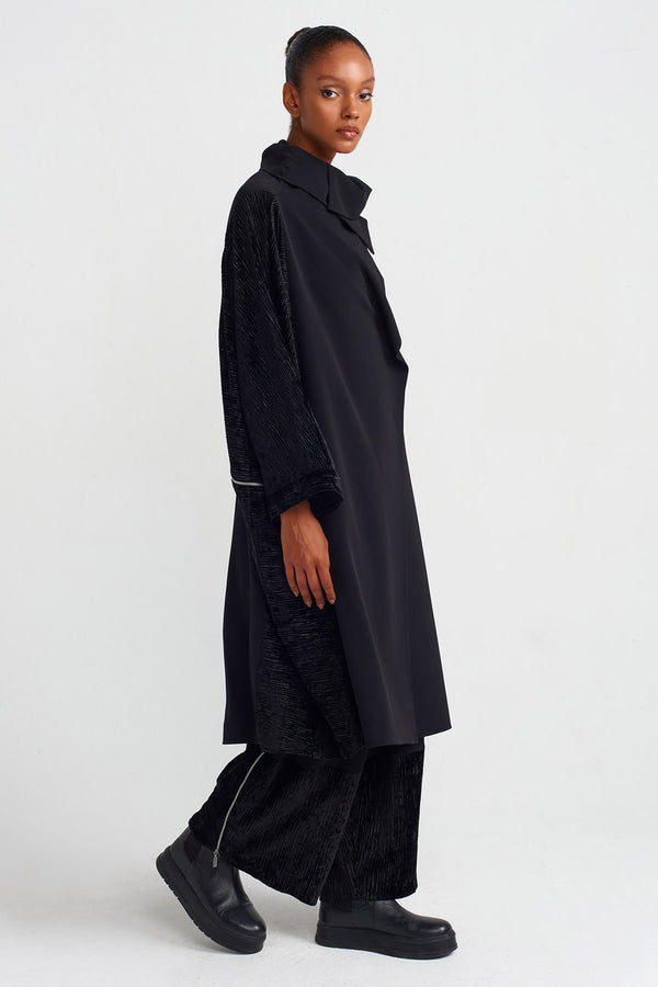 NU Zip Detail Velvet-Jersey Cardigan Black