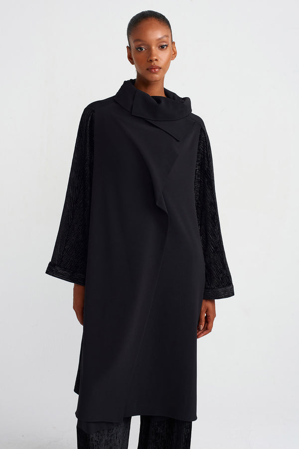 NU Zip Detail Velvet-Jersey Cardigan Black