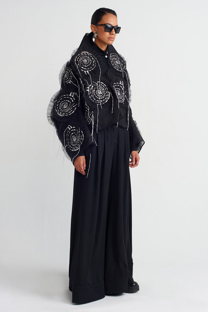 NU Organza Applique Detail Jacket Black/Offwhite