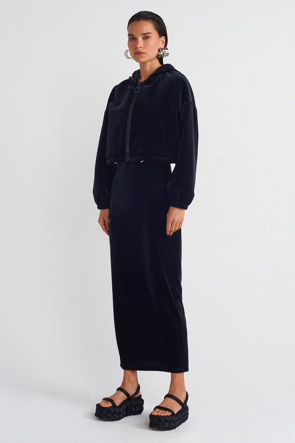 NU Velvet Hooded Bomber Black