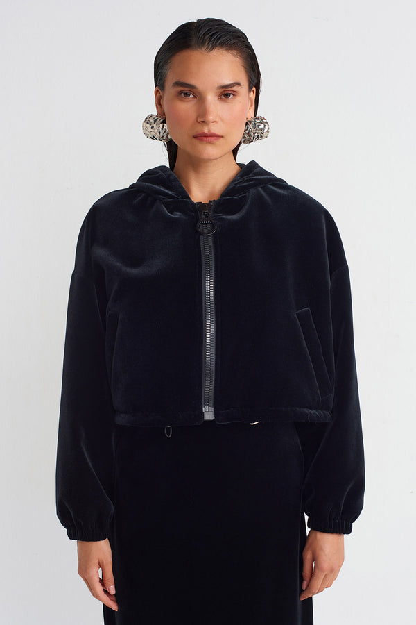 NU Velvet Hooded Bomber Black