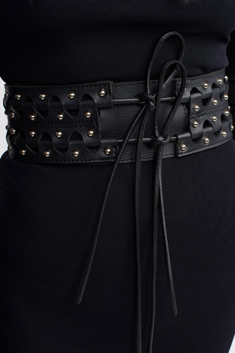 NU Leather Striped Belt Black