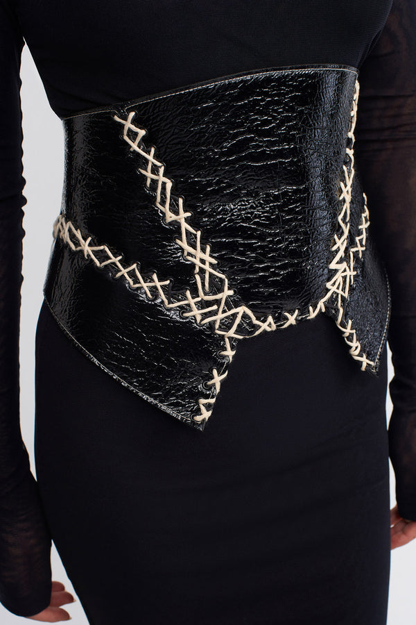 NU Hand-Stitched Leather Corset Belt Black