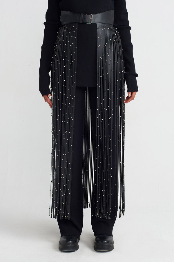 NU Striped Fringe Beaded Belt Black