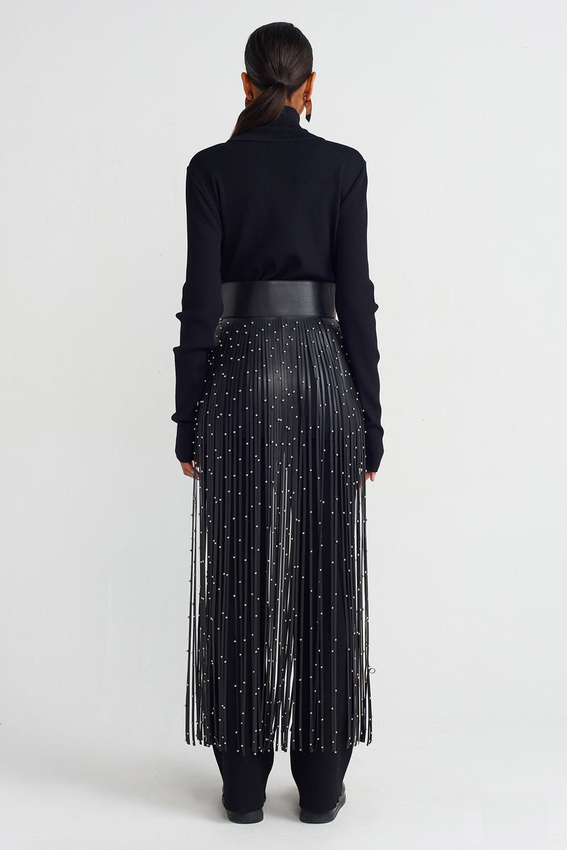 NU Striped Fringe Beaded Belt Black