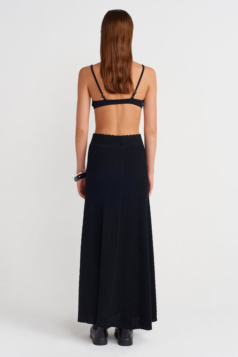 NU  Jacquard Patterned Long Skirt  Black